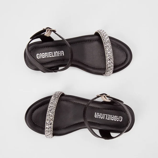 Sandália Infantil Gabrielinha Salto Bloco Strass Preto