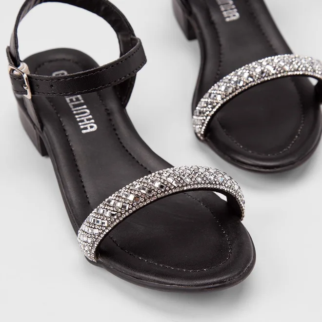 Sandália Infantil Gabrielinha Salto Bloco Strass Preto