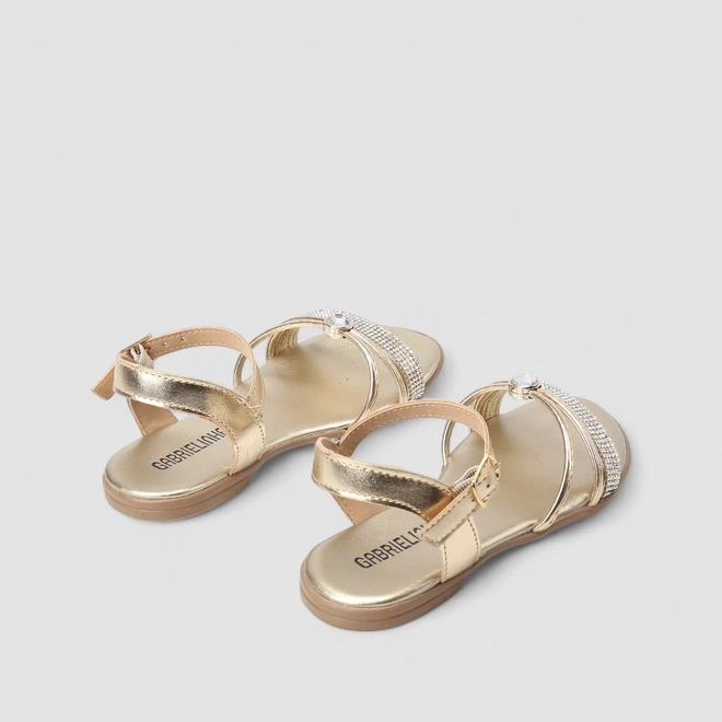 Sandália Rasteira Infantil Gabrielinha Strass & Pedraria Metalizada Ouro