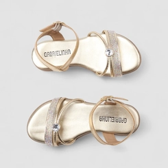 Sandália Rasteira Infantil Gabrielinha Strass & Pedraria Metalizada Ouro