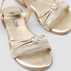 Sandália Rasteira Infantil Gabrielinha Strass & Pedraria Metalizada Ouro
