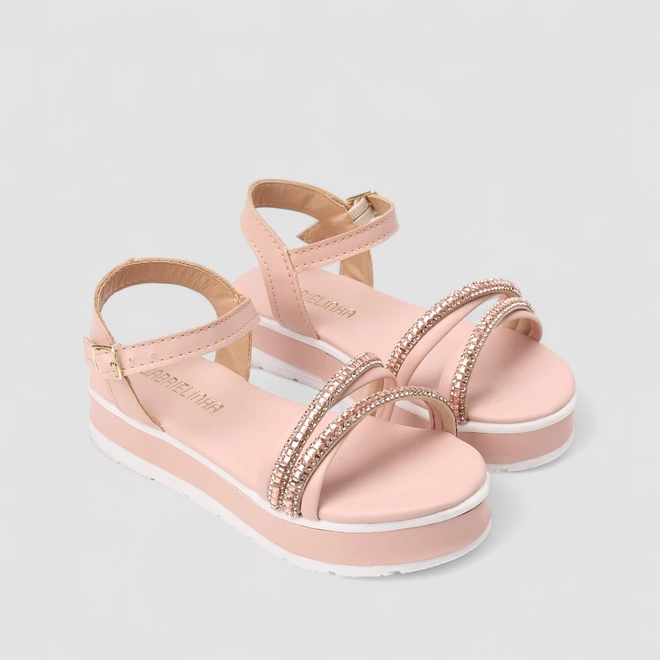 Sandália Infantil Menina Gabrielinha Brilho Rosa