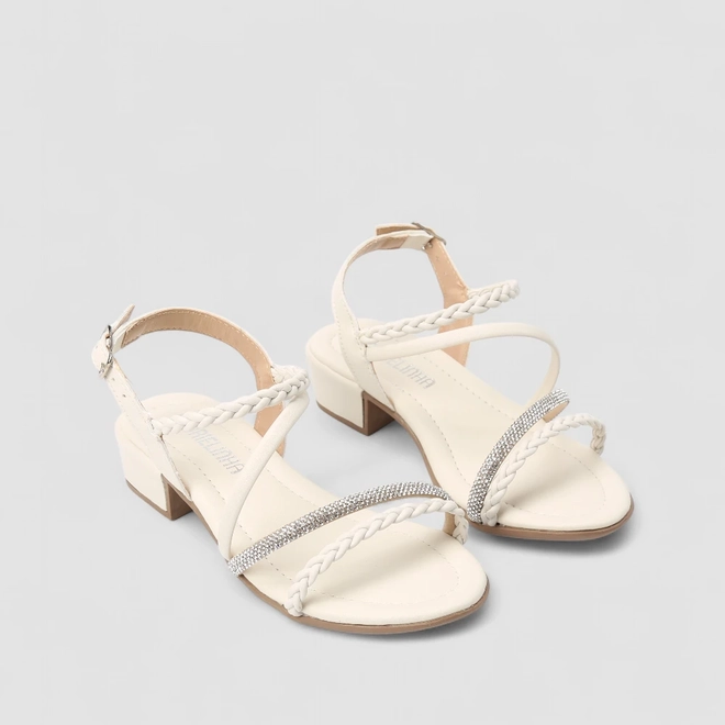 Sandália Feminina Gabrielinha Tiras Tressê & Strass Off White