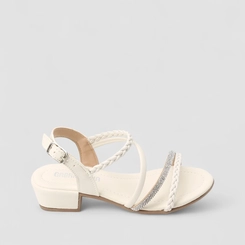 Sandália Feminina Gabrielinha Tiras Tressê & Strass Off White