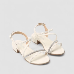 Sandália Feminina Gabrielinha Tiras Tressê & Strass Off White