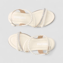Sandália Feminina Gabrielinha Tiras Tressê & Strass Off White