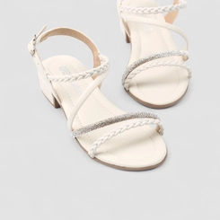 Sandália Feminina Gabrielinha Tiras Tressê & Strass Off White