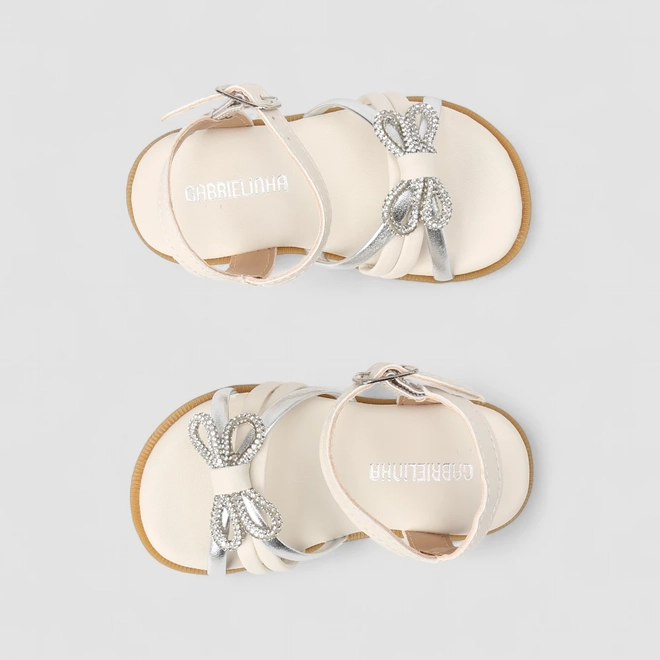Sandália Infantil Gabrielinha Strass Multi Tiras Off White