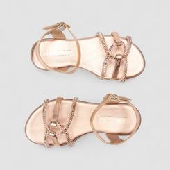 Sandália Rasteira Gabrielinha Detalhe Strass Metalizado Rose Gold