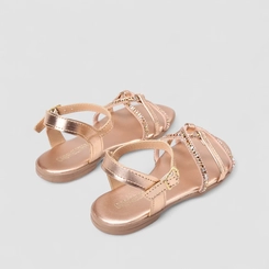 Sandália Rasteira Gabrielinha Detalhe Strass Metalizado Rose Gold