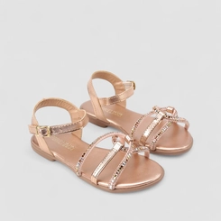 Sandália Rasteira Gabrielinha Detalhe Strass Metalizado Rose Gold