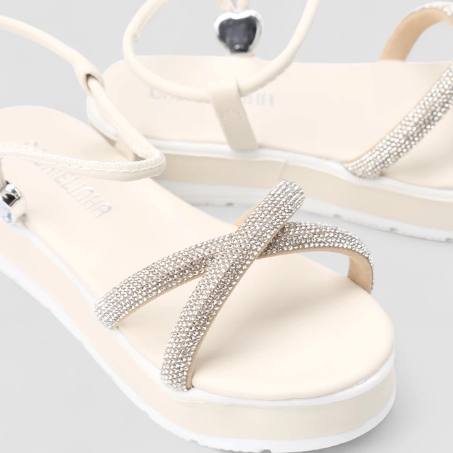 Sandália Infantil Gabrielinha Strass Off White