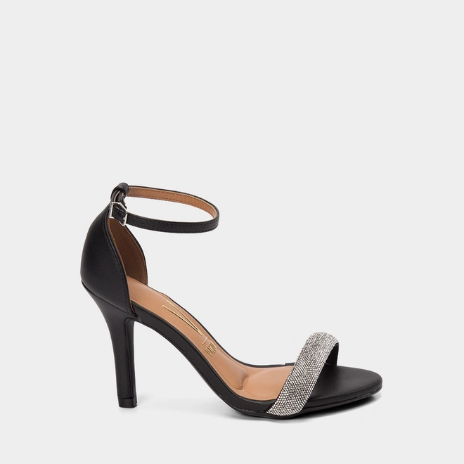 Sandália Feminina Vizzano Salto Fino Alto Strass Preto