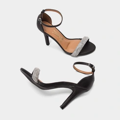 Sandália Feminina Vizzano Salto Fino Alto Strass Preto