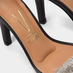 Sandália Feminina Vizzano Salto Fino Alto Strass Preto