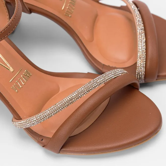 Sandália Feminina Vizzano Salto Alto Strass Marrom
