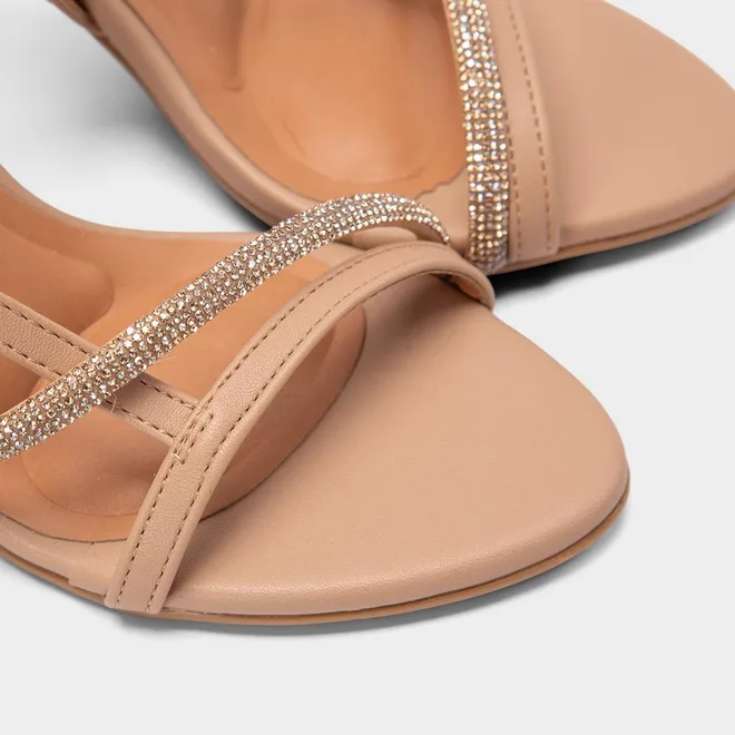 Sandália Feminina Vizzano Salto Fino Alto Strass Bege