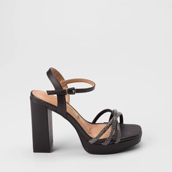 Sandália Feminina Vizzano Original Meia Pata Tiras Cruzadas Strass Preto
