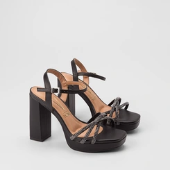 Sandália Feminina Vizzano Original Meia Pata Tiras Cruzadas Strass Preto