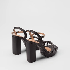 Sandália Feminina Vizzano Original Meia Pata Tiras Cruzadas Strass Preto