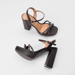 Sandália Feminina Vizzano Original Meia Pata Tiras Cruzadas Strass Preto