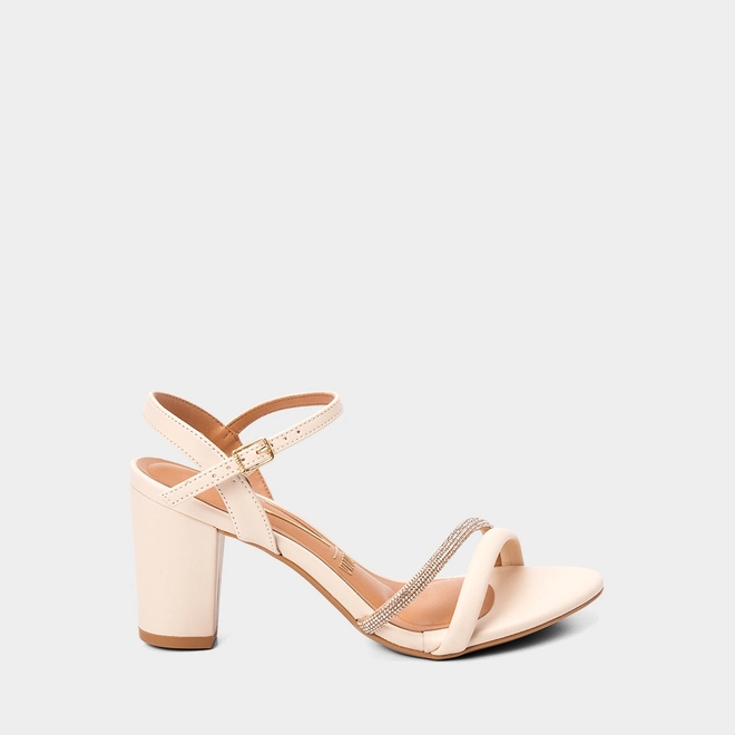 Sandália Feminina Vizzano Salto Alto Strass Off White