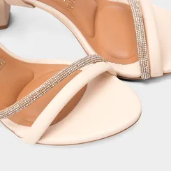 Sandália Feminina Vizzano Salto Alto Strass Off White
