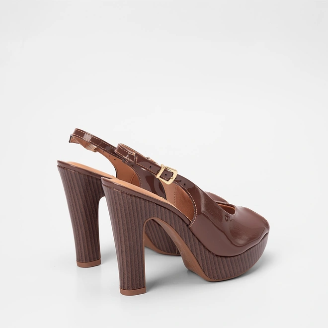 Sandália Peep Toe Feminina Vizzano Meia Pata Verniz Marrom