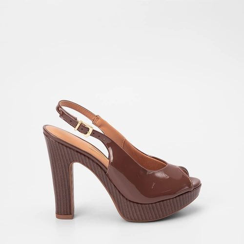 Sandália Peep Toe Feminina Vizzano Meia Pata Verniz Marrom