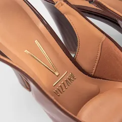 Sandália Peep Toe Feminina Vizzano Meia Pata Verniz Marrom