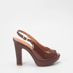 Sandália Peep Toe Feminina Vizzano Meia Pata Verniz Marrom