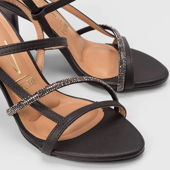 Sandália Feminina Vizzano Original Salto Fino Alto Strass Preto
