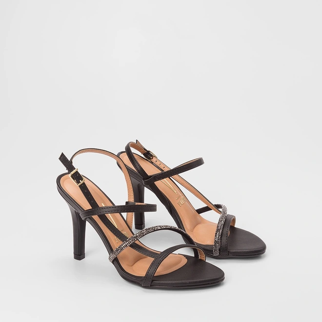 Sandália Feminina Vizzano Original Salto Fino Alto Strass Preto