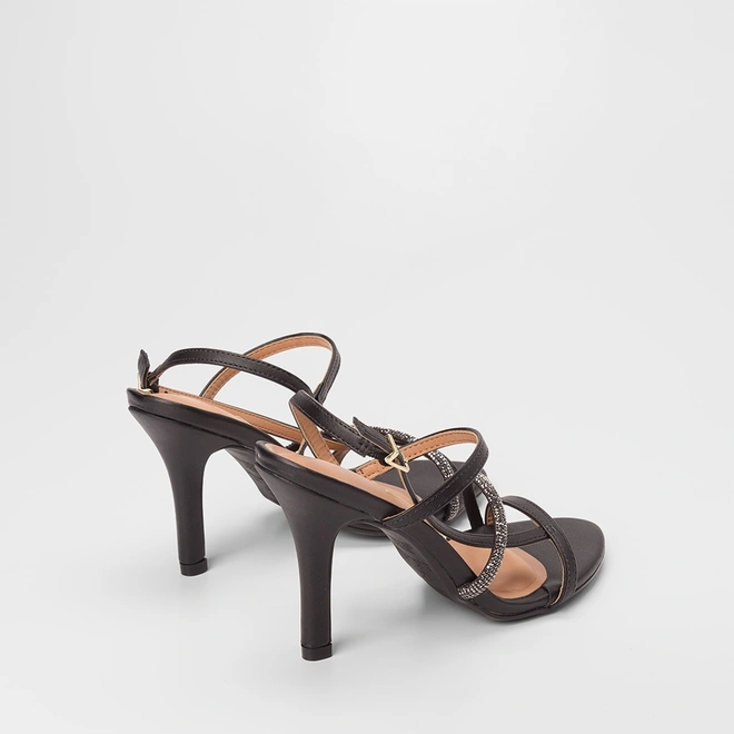 Sandália Feminina Vizzano Original Salto Fino Alto Strass Preto