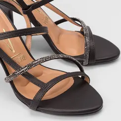 Sandália Feminina Vizzano Original Salto Fino Alto Strass Preto
