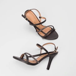 Sandália Feminina Vizzano Original Salto Fino Alto Strass Preto