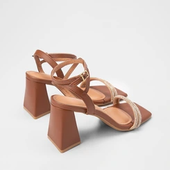 Sandália Feminina Vizzano Original Salto Alto Tiras Strass Marrom
