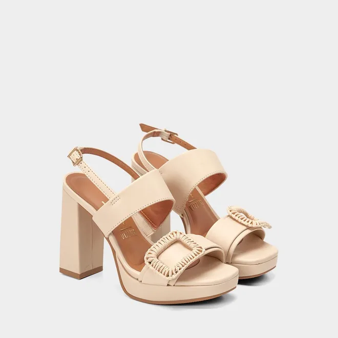 Sandália Feminina Vizzano Original Meia Pata Enfeite Fivela Off White