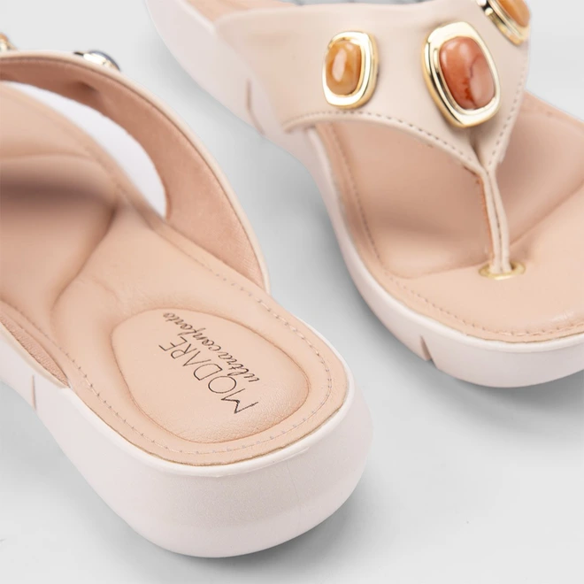 Tamanco Feminino Modare Ultraconforto Detalhe Pedraria Off White