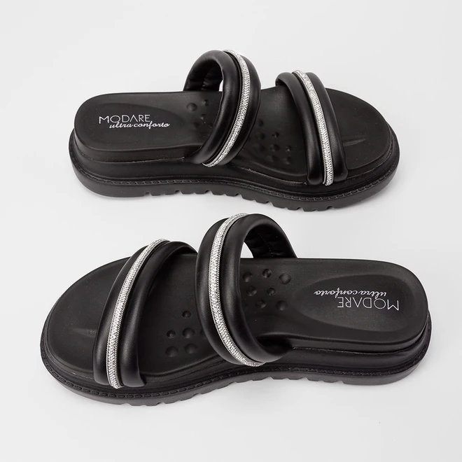 Tamanco Feminino Modare Ultraconforto Tira Dupla Strass Preto