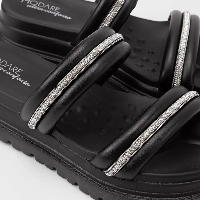 Tamanco Feminino Modare Ultraconforto Tira Dupla Strass Preto