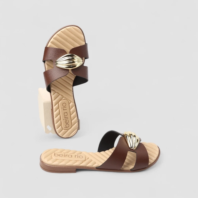 Rasteira Feminina Beira Rio Dourado Marrom