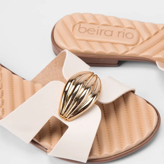 Rasteira Feminina Beira Rio Tira Vazada Detalhe Bold Off White