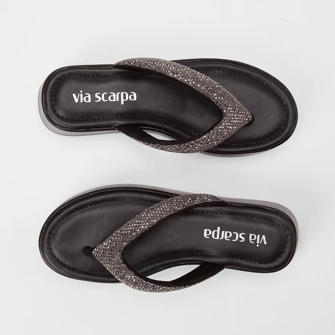 Tamanco Feminino Via Scarpa Flatform Tiras Strass Preto