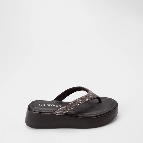 Tamanco Feminino Via Scarpa Flatform Tiras Strass Preto
