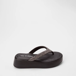 Tamanco Feminino Via Scarpa Flatform Tiras Strass Preto