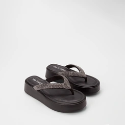 Tamanco Feminino Via Scarpa Flatform Tiras Strass Preto