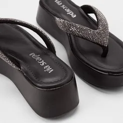 Tamanco Feminino Via Scarpa Flatform Tiras Strass Preto