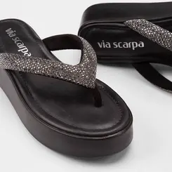 Tamanco Feminino Via Scarpa Flatform Tiras Strass Preto