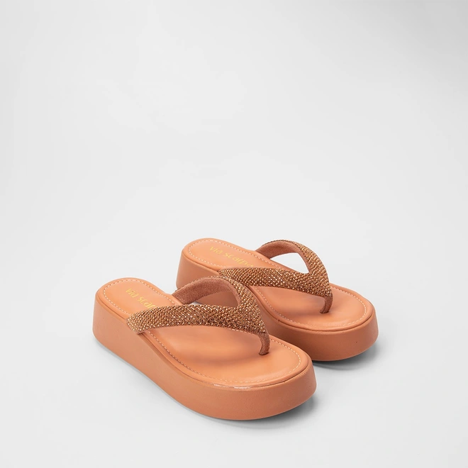 Tamanco Feminino Via Scarpa Flatform Tiras Strass Caramelo
